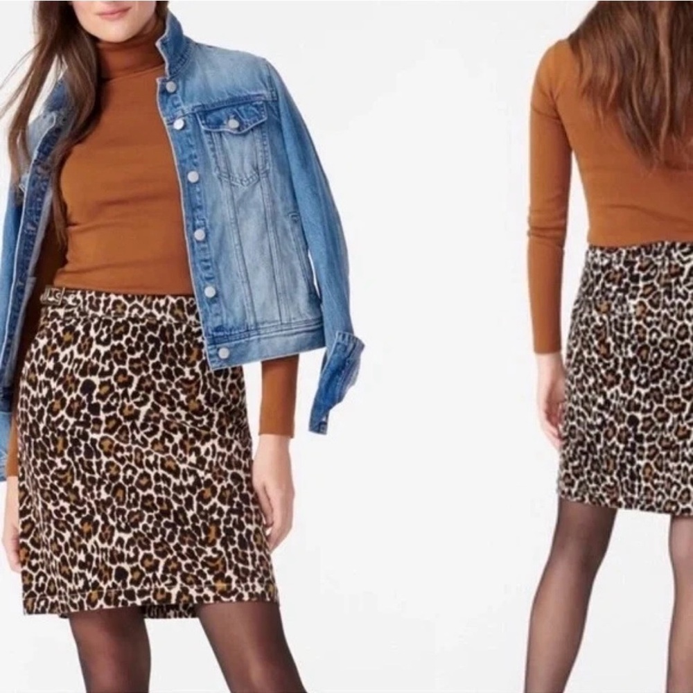J. Crew Leopard Print Corduroy Pencil Skirt - Cute Buckle Detail NWT - Picture 2 of 2